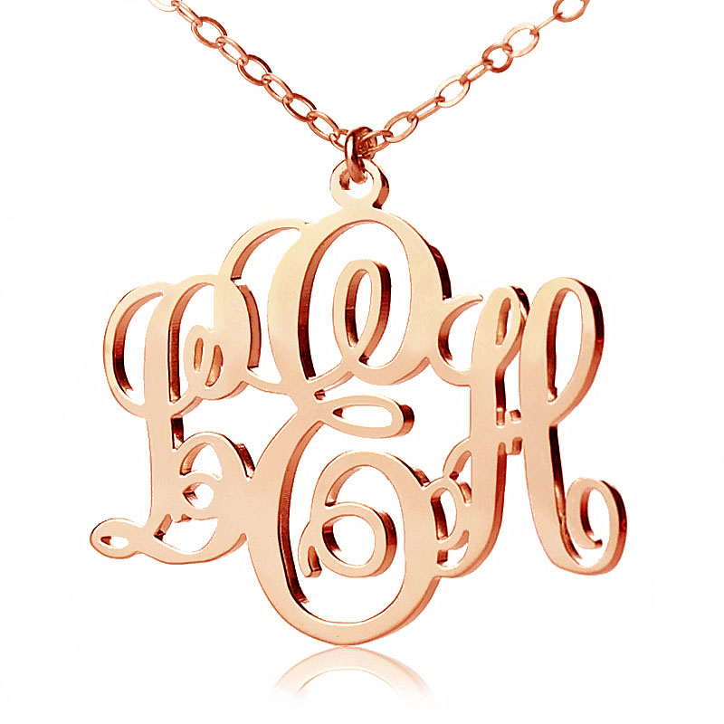 Personalized Rose Gold Vine Font Initial Monogram Necklace