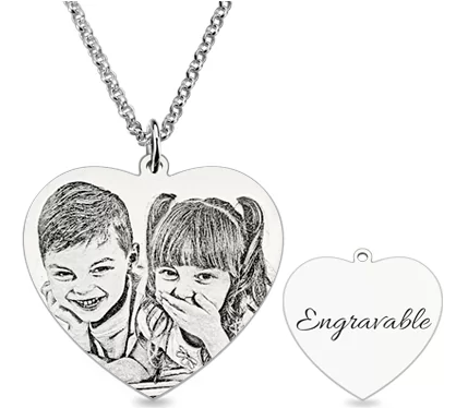 Engraved Heart Photo Pendant Necklace